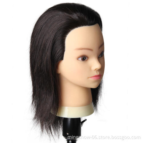 100% Human Hair Mannequin Head Real Human Hair Natural Black Color Practice Model Training Head For Hairdresser